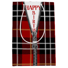 Birthday Zipper auf Tartan Kariert Mittlere Geschenktüte