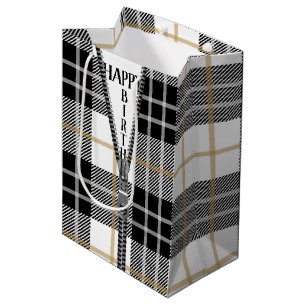 Birthday Zipper auf Tartan Kariert Mittlere Geschenktüte