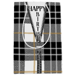 Birthday Zipper auf Tartan Kariert Mittlere Geschenktüte