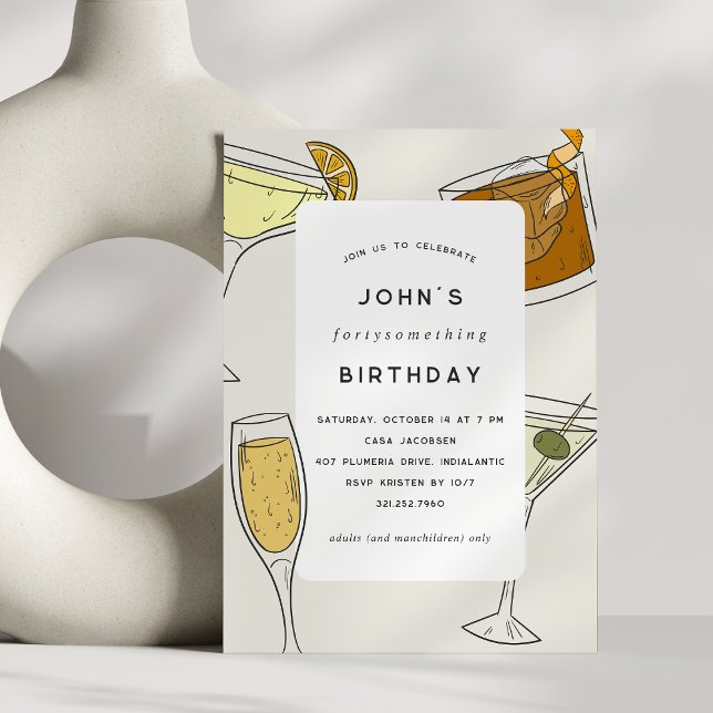 Birthdayetwas | Adult Birthday Cocktail Party Einladung (Classic cocktail birthday party invitations with a clean look.)