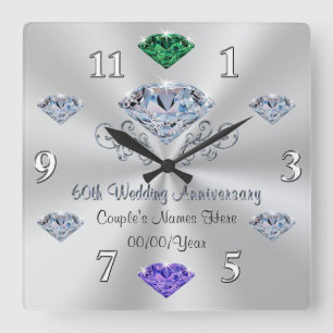 Birthstone 60. Hochzeitstag Geschenkideen Quadratische Wanduhr
