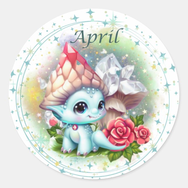 Birthstone April Diamond Dragon Sticker (Vorderseite)
