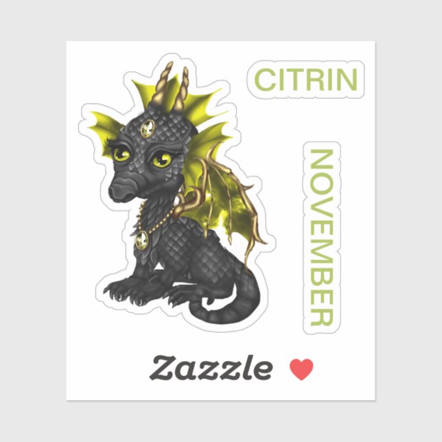 Birthstone Baby Dragon Citrin November Aufkleber (Blatt)