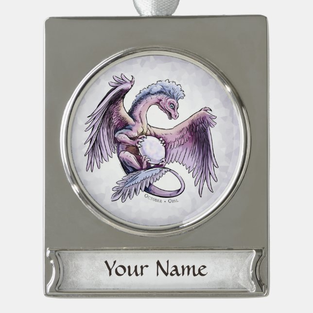 Birthstone-Drache vom Oktober: Opal Banner-Ornament Silber (Vorderseite)