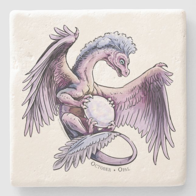 Birthstone-Drache vom Oktober: Opal Steinuntersetzer (Vorderseite)