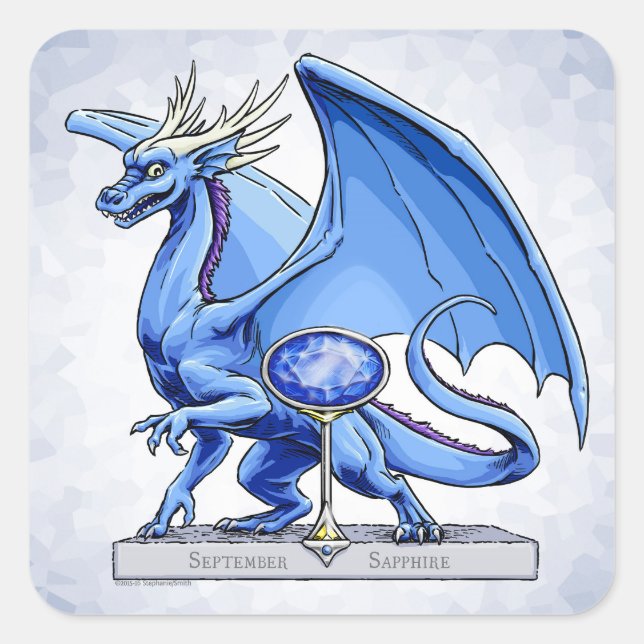 Birthstone-Drache vom September: Saphire Quadratischer Aufkleber (Vorderseite)