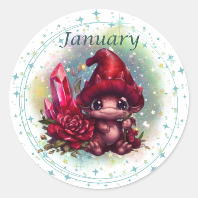Birthstone January Garnet Dragon Sticker (Vorderseite)