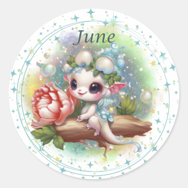 Birthstone June Pearl Dragon Sticker (Vorderseite)