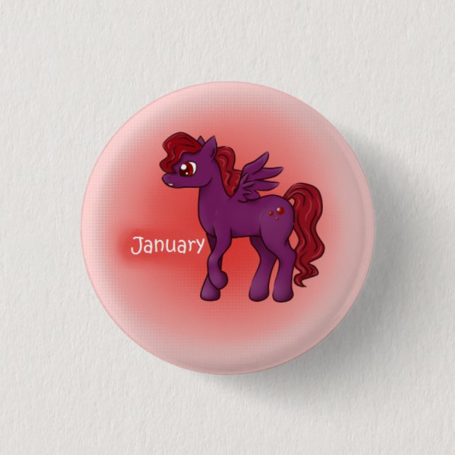 Birthstone Pegasus Pony Januar/Granat Button (Vorderseite)
