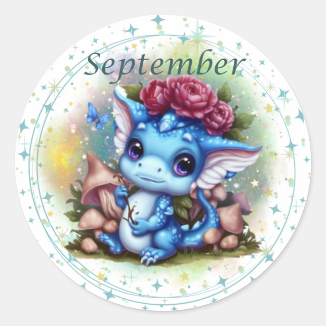 Birthstone September Sapphire Dragon Sticker (Vorderseite)