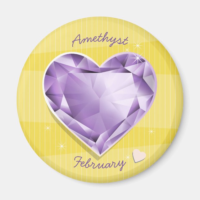 Birthstones February Amethyst Lila/lilac Herz Magnet (Vorne)