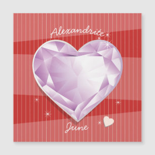 Birthstones June Alexandrite Pink Lila Heart Mag Magnetkarte