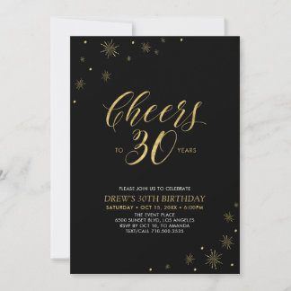 Bis 30 | 30. Geburtstags-Party in Gold und Schwarz Einladung