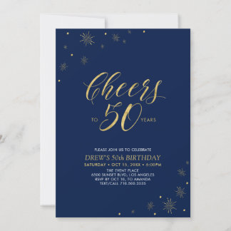 Bis 50 | Gold & Navy 50. Geburtstagsparty Einladung