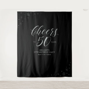 Bis 50 Jahre   Silver & Black Birthday Party Wandteppich