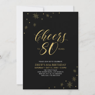 Bis 80 | Gold & Black 80. Geburtstagsparty Einladung