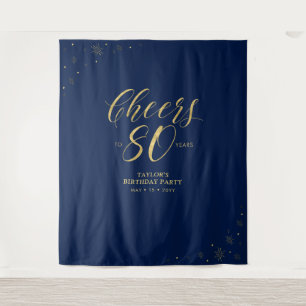 Bis 80 Jahre Gold & Navy Geburtstagsparty Wandteppich