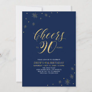 Bis 90 | Gold & Navy 90. Geburtstagsparty Einladung