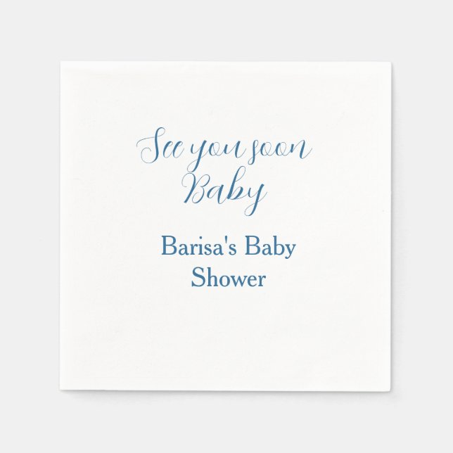 bis bald baby shower blau name datum einfach serviette (Vorderseite)