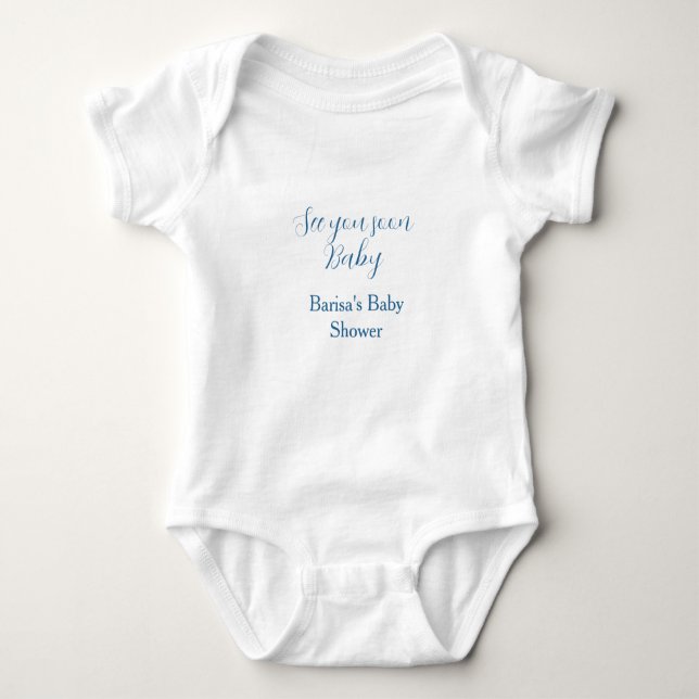 bis bald baby shower blau name datum einfach strampler (Vorderseite)