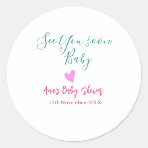 bis bald baby shower grün pink herz trendy m runder aufkleber