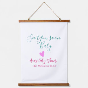 bis bald baby shower grün pink herz trendy m wandteppich mit holzrahmen