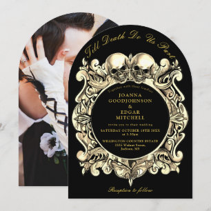 Bis dass der Tod Gothic Schwarz und Gold Foto-Hoch Einladung