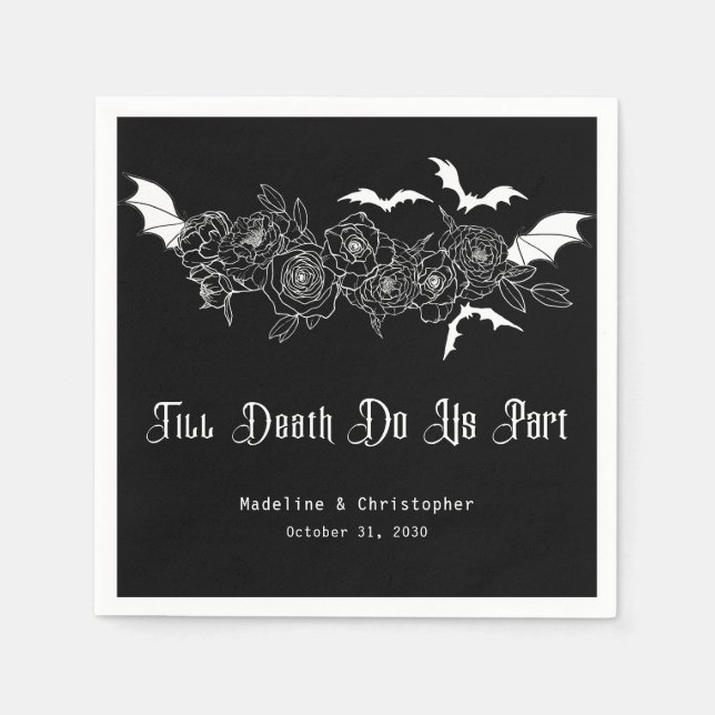 Bis dass der Tod uns scheidet Gothic Black Hochzei Serviette (Vorderseite)