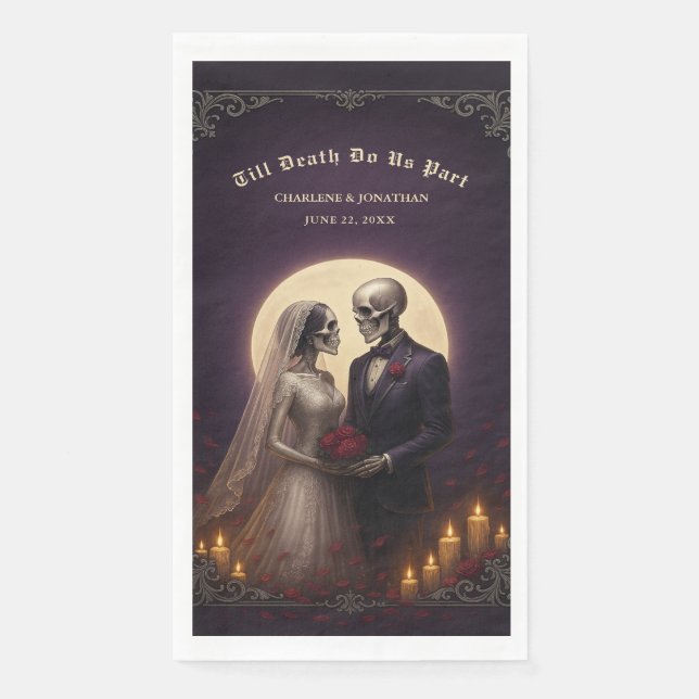 Bis dass der Tod uns scheidet Gothic Skelette Hoch Serviette (Vorderseite)