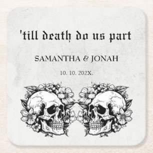 bis dass der Tod uns scheidet Gothic Skulls Hochze Rechteckiger Pappuntersetzer