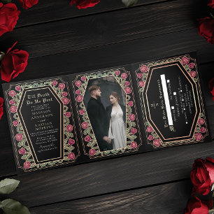 Bis dass der Tod uns scheidet Rose Schwarze Gotisc Dreifach Gefaltete Einladung