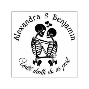 Bis dass der Tod uns scheidet Skelett-Paar umarmen Permastempel