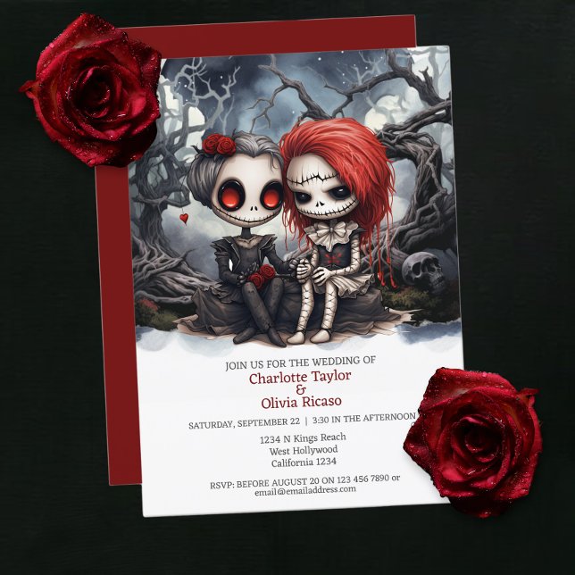 Bis der Tod machen wir Teil zwei Briden Einladung (Till death us do part Two Brides Invitations from Ricaso. 

Two skeleton brides sat in scary forest)
