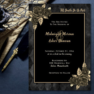 Bis der Tod uns Teil der gotischen Rose Black Gold Einladung