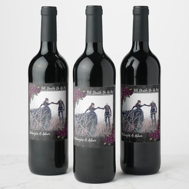 Bis der Tod uns Teil der gotischen Rose Save the D Weinetikett (Flaschen)