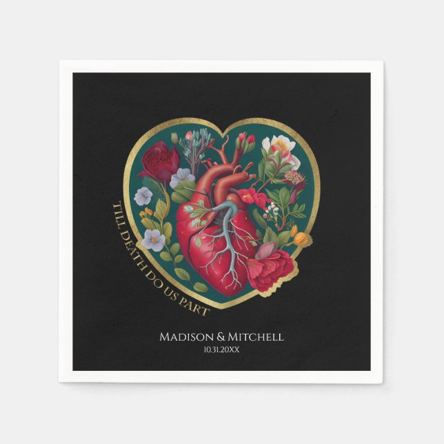 Bis der Tod uns Teil des Herzens Halloween Gold Serviette (Vorderseite)