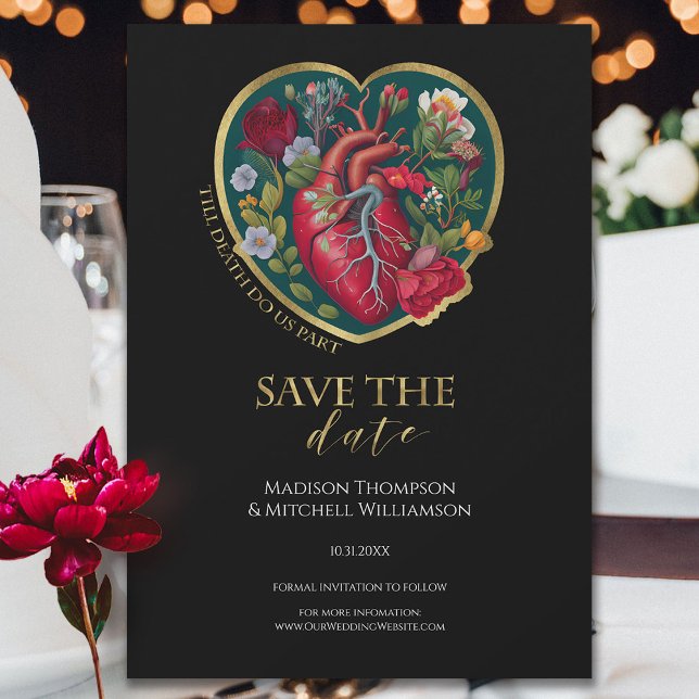 Bis der Tod uns Teil Goth Heart Gold Halloween Save The Date (Von Creator hochgeladen)