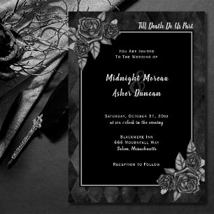 Bis der Tod uns Teil gotische Rose Schwarz Einladung