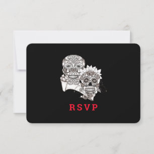 Bis der Tod uns Teil Skulls Red Black Wedding mach RSVP Karte