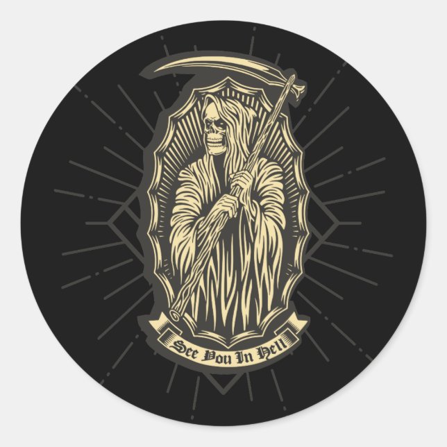 Bis in die Hölle Runder Aufkleber (Vorderseite)