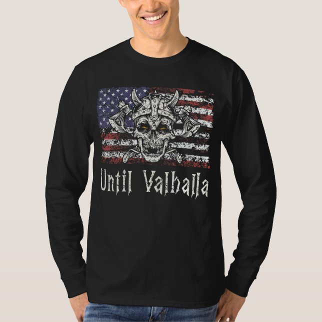 Bis Valhalla Viking Usa Flag Til Valhalla Retro T-Shirt (Vorderseite)