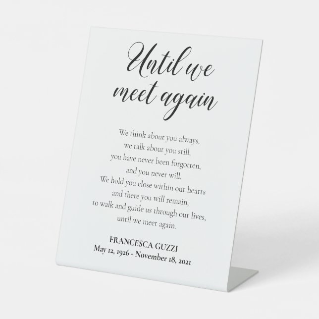 Bis wir wieder Memorial Gedicht mit Namen treffen Sockelschild (Vorderseite)