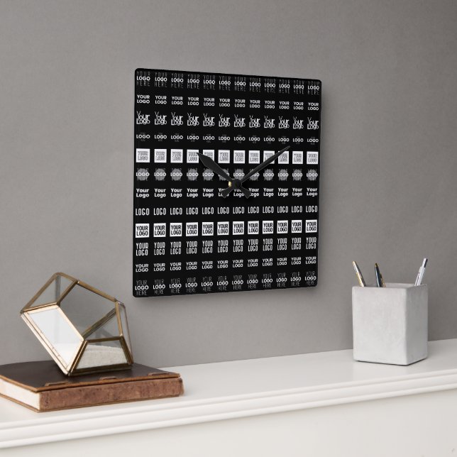 Bis zu 12 verschiedene Logos oder hochgeladene Bil Quadratische Wanduhr (Büro)