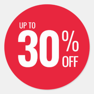 Bis zu 30 % Rabatt (dreißig) beim Verkauf kleiner  Runder Aufkleber