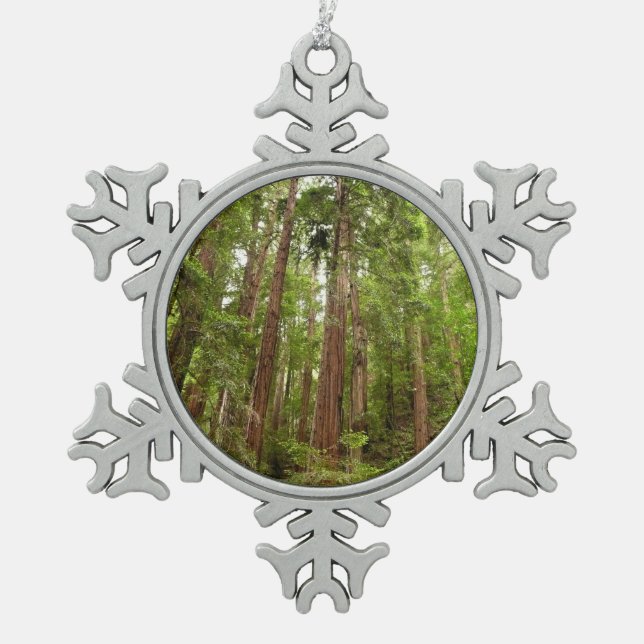 Bis zu Redwoods I im Muir Woods National Monument Schneeflocken Zinn-Ornament (Vorderseite)