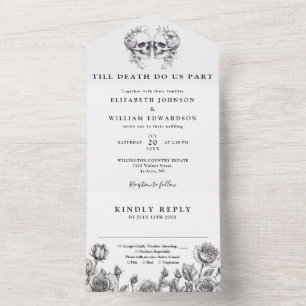 Bis-zu-Tod-Blumenschädel-Gotische Hochzeit All In One Einladung