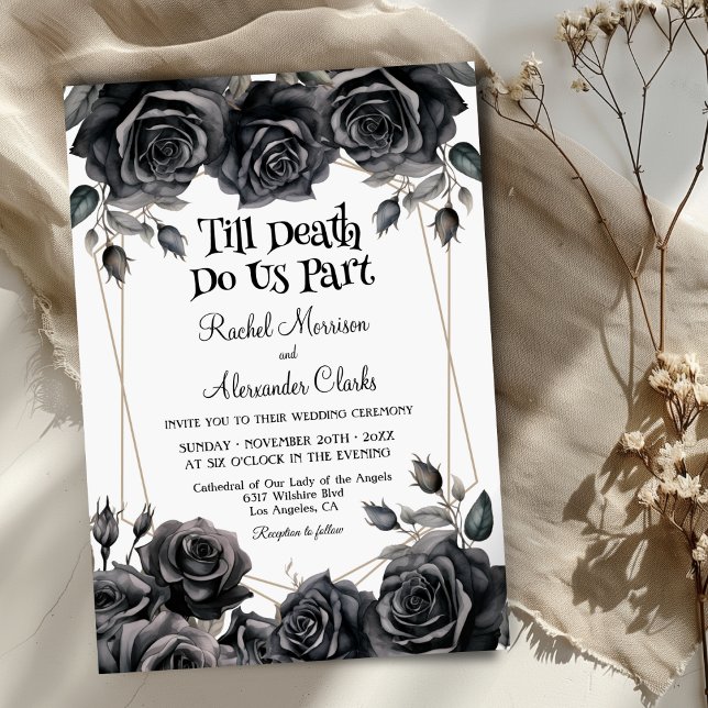 Bis zum Tod Black Florals Gothic Wedding Einladung (Von Creator hochgeladen)