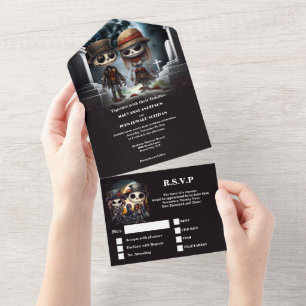 Bis zum Tod Brautskelette gotischer schwarzer Humo All In One Einladung