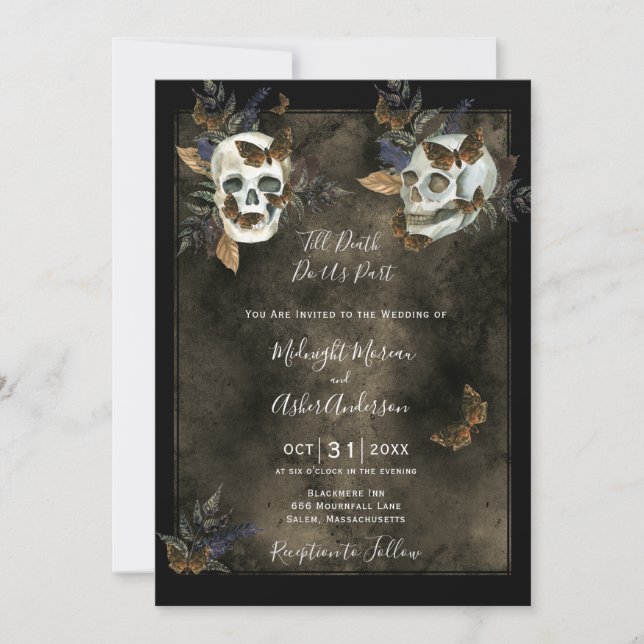 Bis zum Tod bringen uns die Skulls Gothic Wedding  Einladung (Vorderseite)