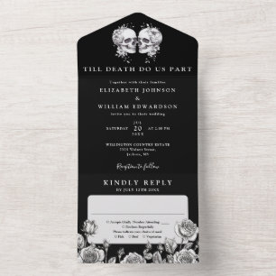 Bis zum Tod florale Schädel gotische Hochzeit All In One Einladung